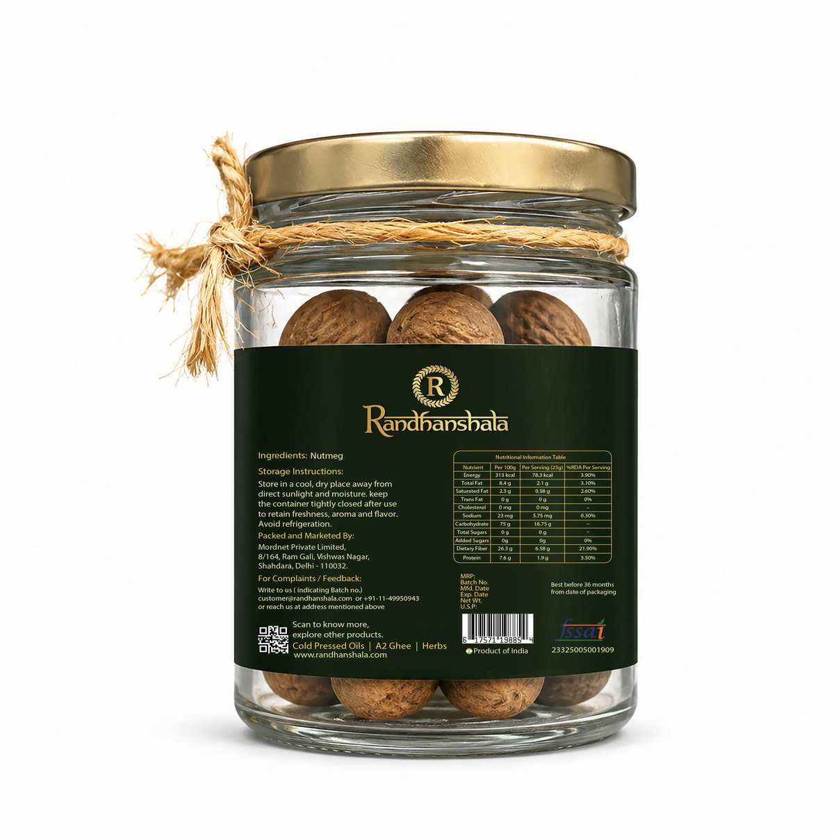 Nutmeg Whole (Jaifal) – 50g | Premium Aromatic Spice | Natural Warm Flavor for Cooking, Baking, Desserts, Tea & Ayurvedic Use | 12-Month Shelf Life | No Additives or Preservatives