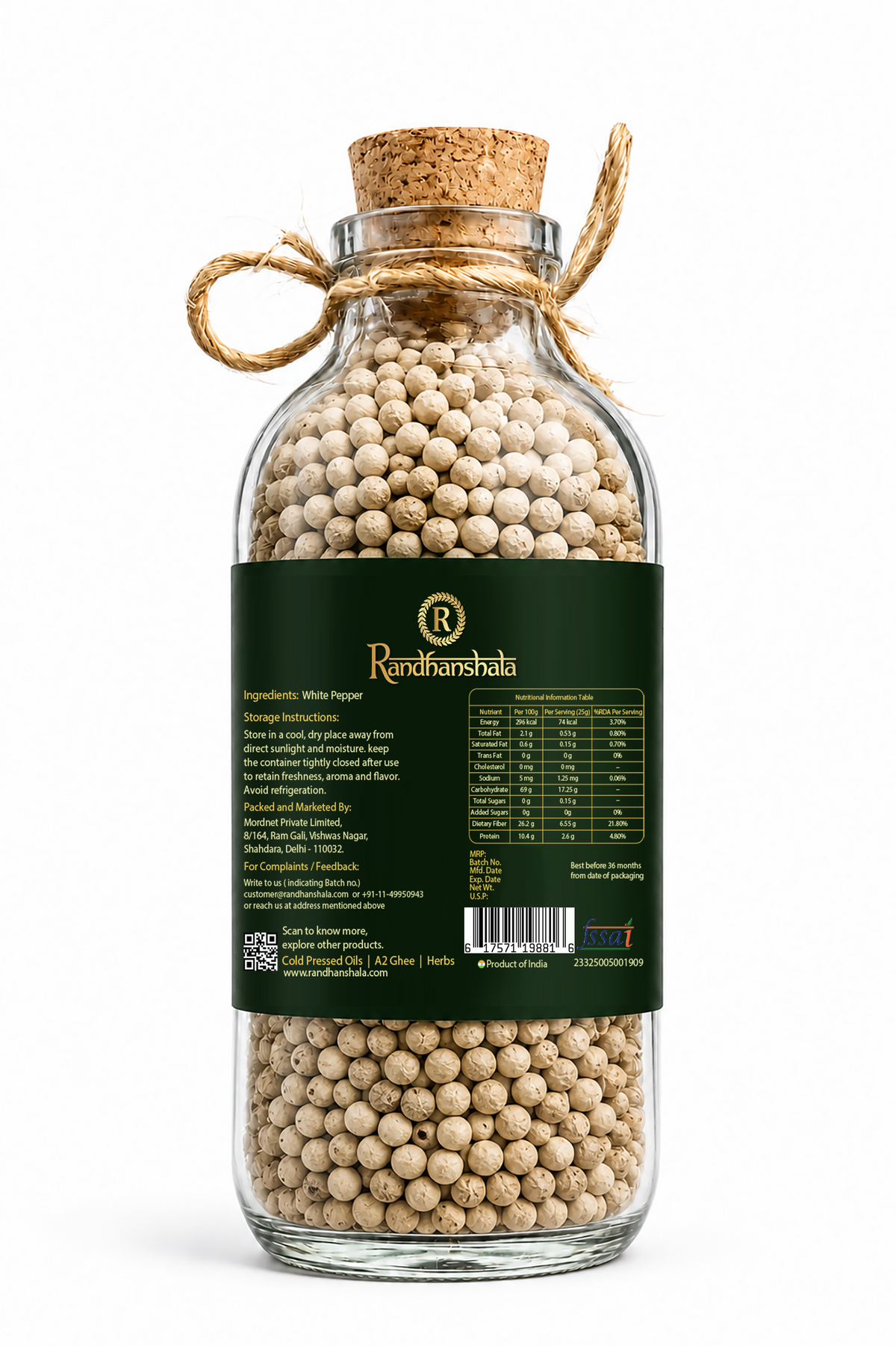 White Pepper Whole Raw – 50g | Safed Mirch Premium Whole Peppercorns | Natural Mild Heat Spice for Soups, Sauces, Continental & Indian Cooking | 12-Month Shelf Life | No Additives or Preservatives