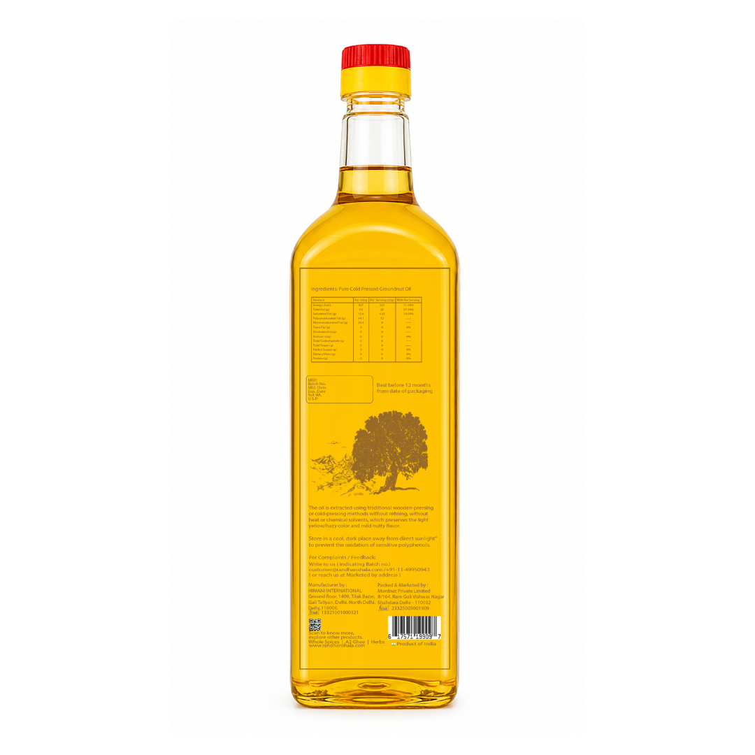 Groundnut Oil (Peanut Oil) – 1000ml | Pure Edible Cold Pressed Cooking Oil | Natural Aroma & Rich Flavor | No Chemicals or Preservatives