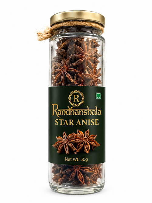 Star Anise (Chakra Phool) Whole – 50g | Premium Aromatic Spice | Sweet Licorice Flavor for Biryani, Curries, Tea, Baking & Cooking | 12-Month Shelf Life | No Additives or Preservatives