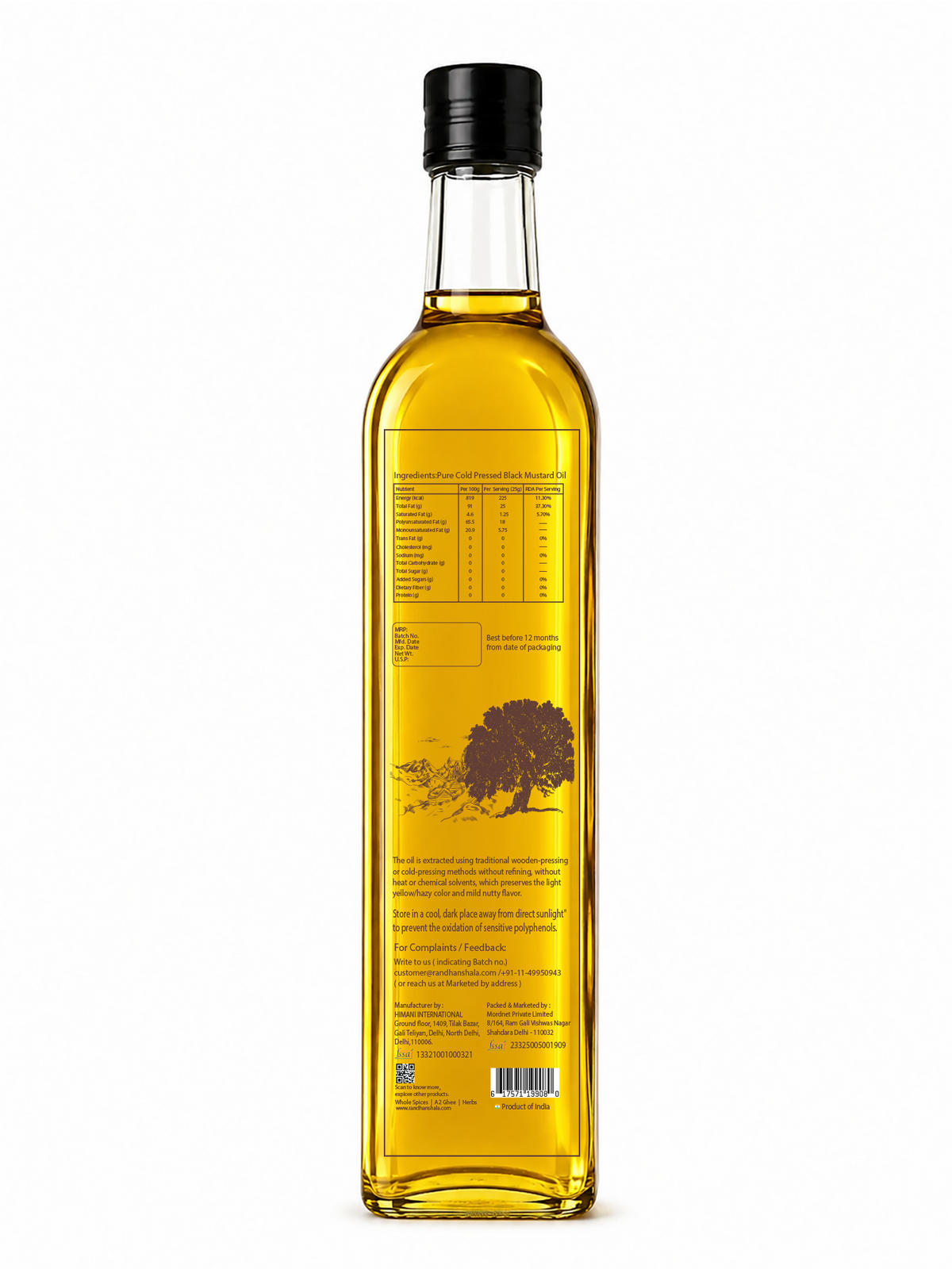 Yellow Mustard Oil (Kachi Ghani) – 500ml | Pure Edible Cold Pressed Peeli Sarson Oil | Light Aroma & Natural Cooking Oil | No Chemicals or Preservatives
