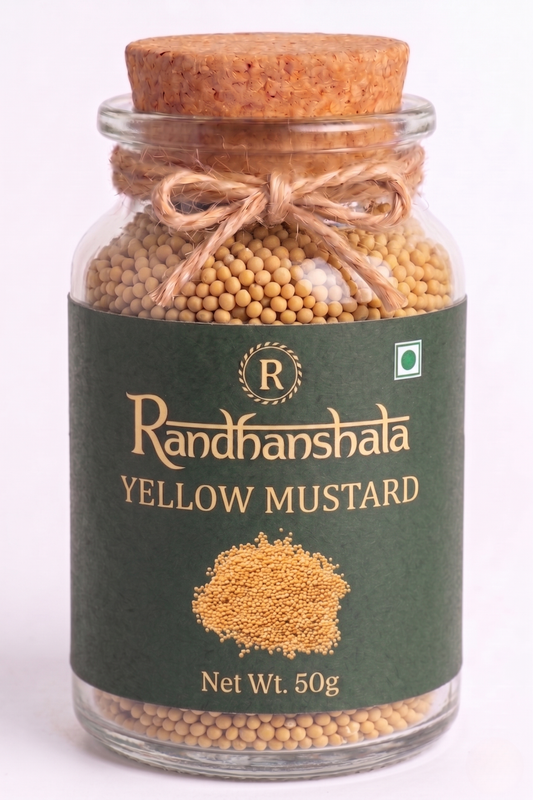 Yellow Mustard Seeds (Peeli Sarso) – 100g | Premium Natural Spice Seeds | Fresh Aroma & Mild Flavor for Pickles, Curries, Tempering & Cooking | 12-Month Shelf Life | No Additives or Preservatives
