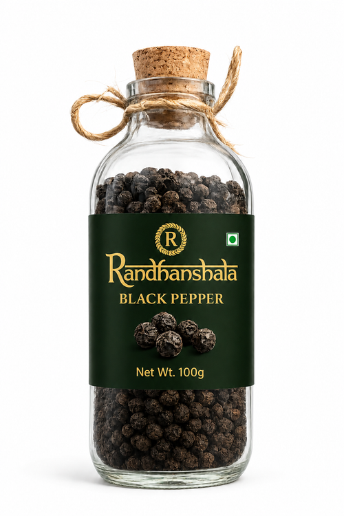 Black Pepper Whole Raw – 100g  | Premium Kali Mirch | Bold Sharp Aroma | Natural, Bold Aromatic Spice for Seasoning, Tea & Cooking, Curries & Ayurvedic Use | 12-Month Shelf Life