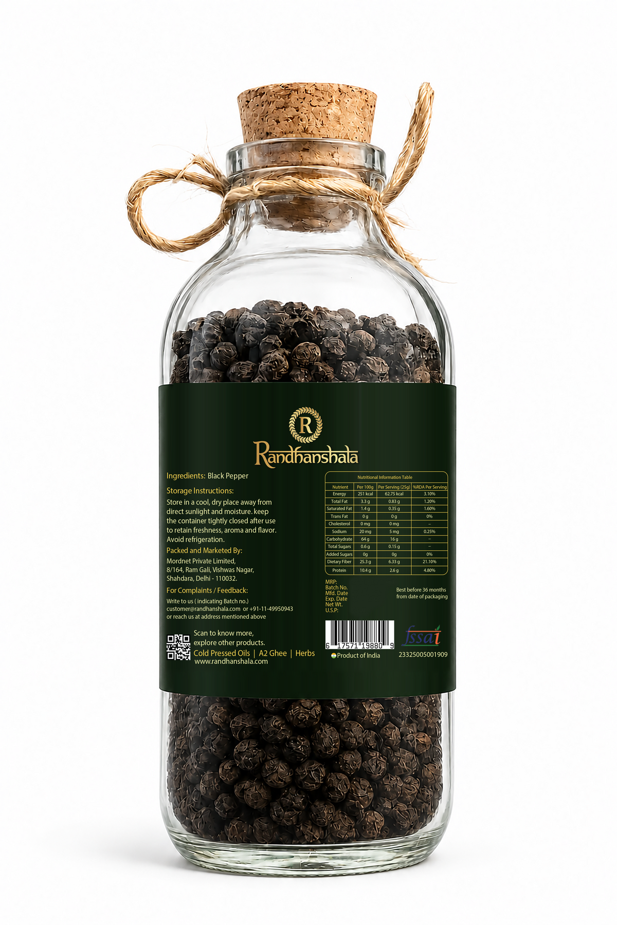 Black Pepper Whole Raw – 100g  | Premium Kali Mirch | Bold Sharp Aroma | Natural, Bold Aromatic Spice for Seasoning, Tea & Cooking, Curries & Ayurvedic Use | 12-Month Shelf Life