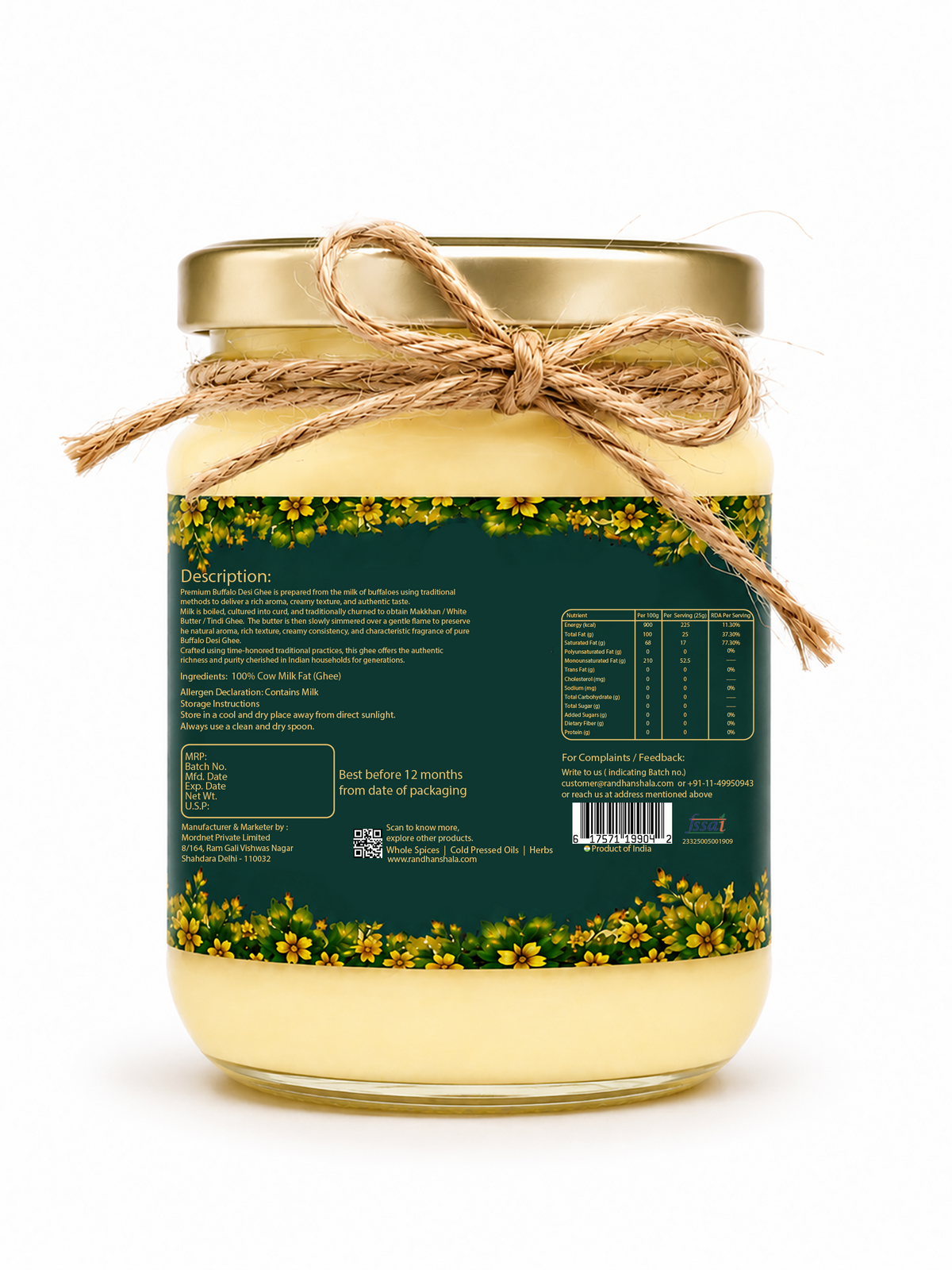 A2 Buffalo Ghee – 50ml | Premium Pure Desi Buffalo Ghee | Traditional Rich & Aromatic Ghee | Thick Texture & Authentic Taste | 12-Month Shelf Life | No Additives or Preservatives