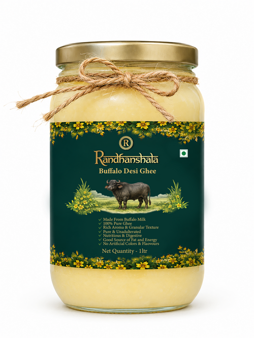 A2 Buffalo Ghee – 1000ml | Premium Pure Desi Buffalo Ghee | Traditional Rich & Aromatic Ghee | Thick Texture & Authentic Taste | 12-Month Shelf Life | No Additives or Preservatives
