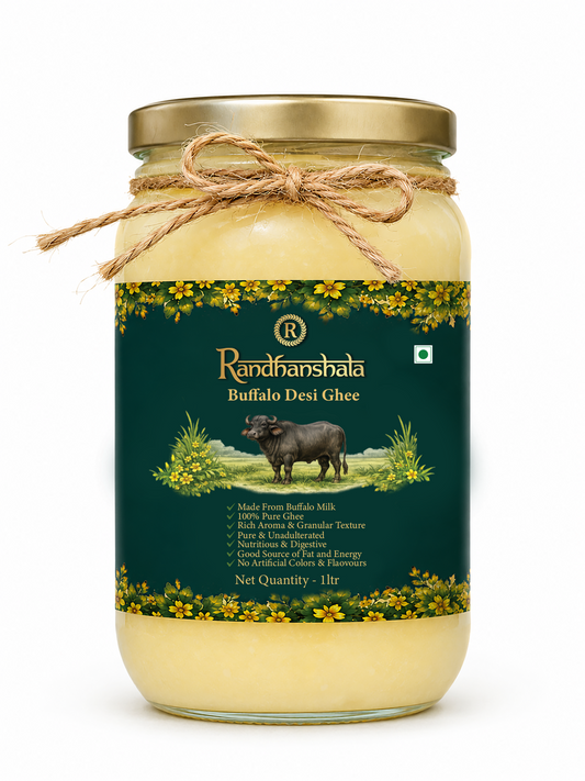 A2 Buffalo Ghee – 1000ml | Premium Pure Desi Buffalo Ghee | Traditional Rich & Aromatic Ghee | Thick Texture & Authentic Taste | 12-Month Shelf Life | No Additives or Preservatives