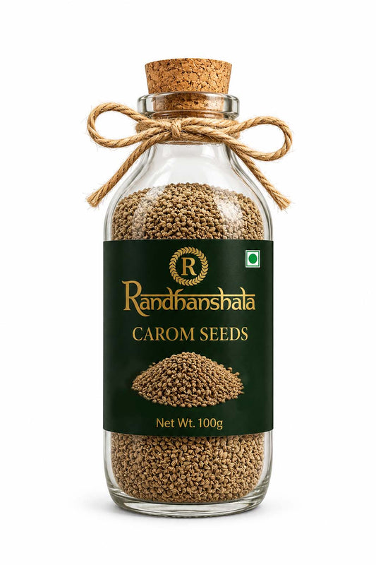 Carom Seeds (Ajwain) – 100g | Premium Natural Spice Seeds | Strong Aroma & Pungent Flavor for Paratha, Curries, Snacks & Digestion | 12-Month Shelf Life | No Additives or Preservatives