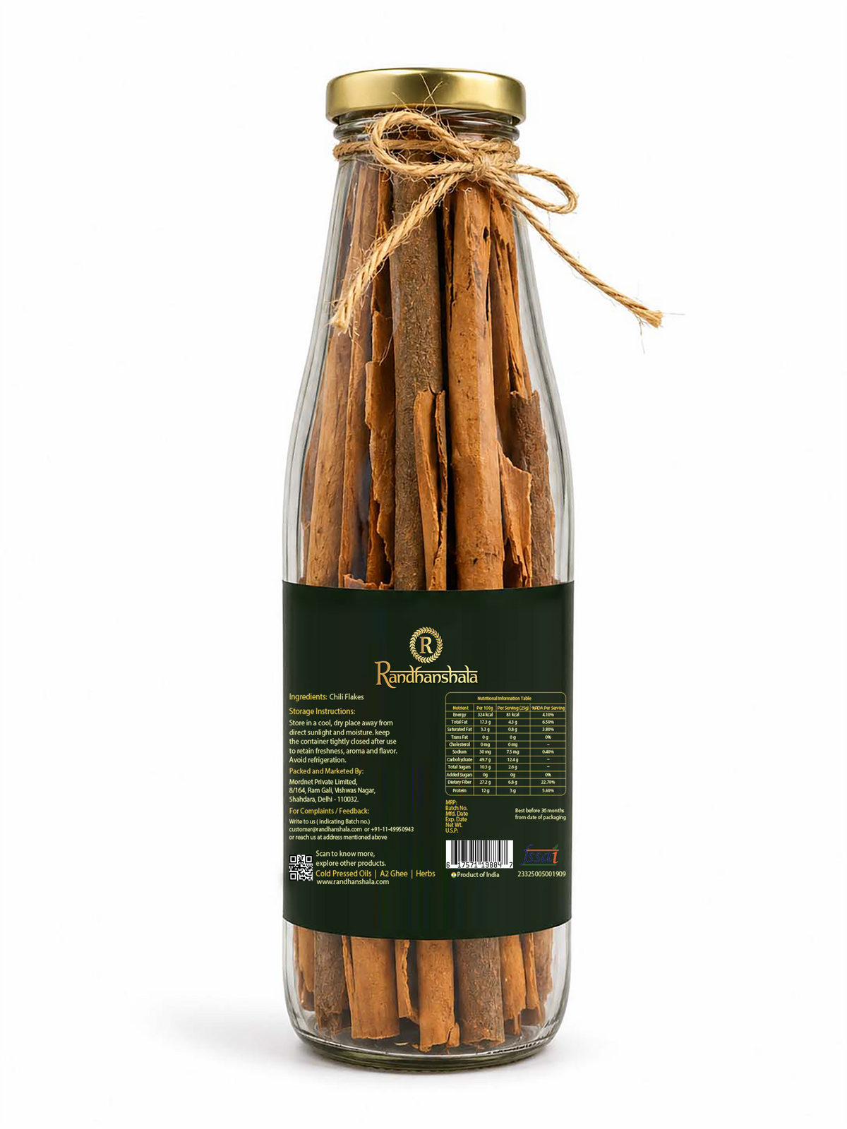Cinnamon Stick (Dalchini) Whole Raw – 100g | Premium Aromatic Sweet Spice Sticks | Natural Flavor Enhancer for Tea, Biryani, Desserts & Cooking | 12-Month Shelf Life | No Additives or Preservatives