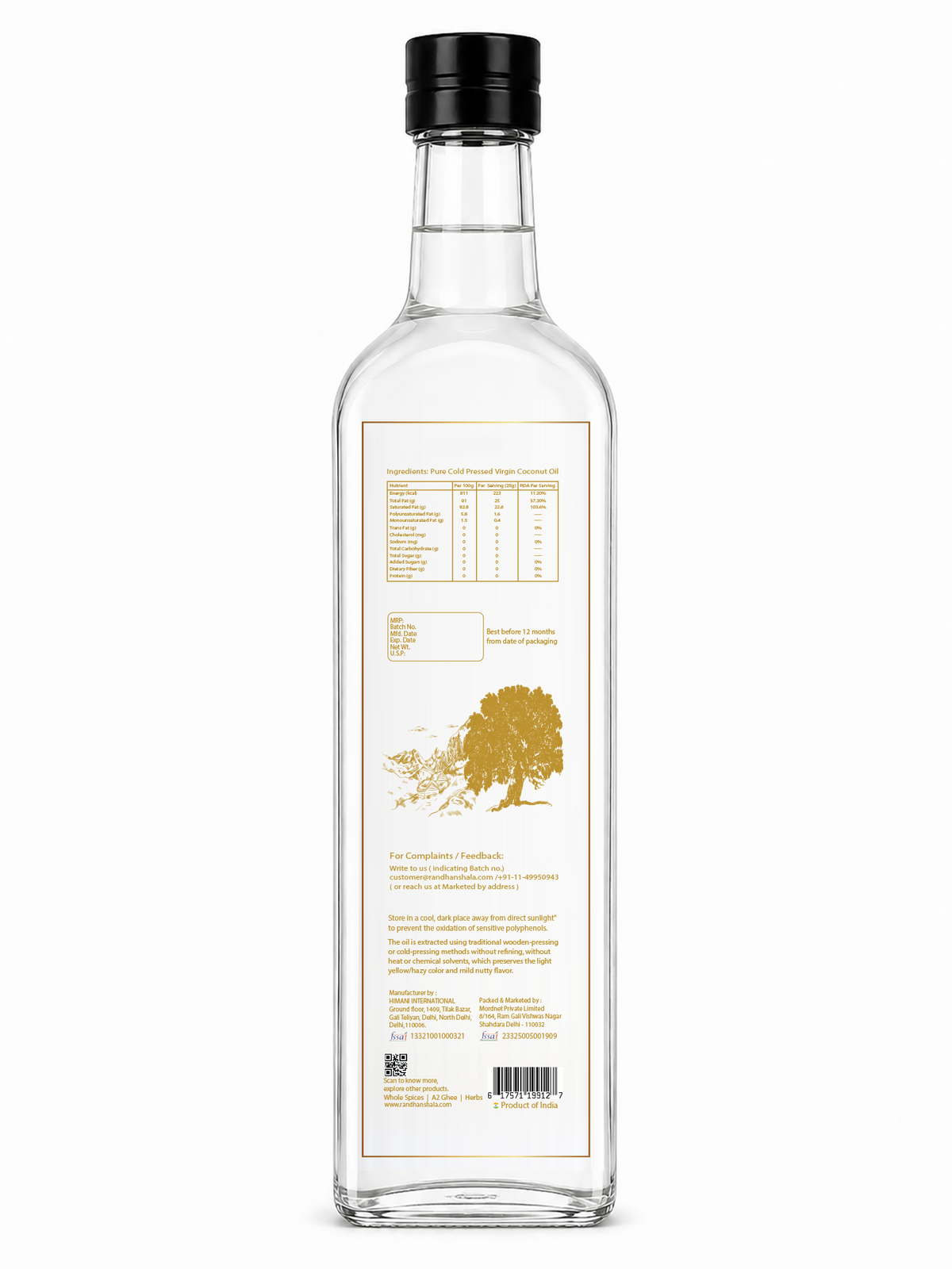 Coconut Oil – 500ml | Pure Edible Virgin Coconut Oil | Natural Cold Pressed Cooking Oil | Light Aroma & Healthy Oil for Cooking, Skin & Hair | No Chemicals or Preservatives