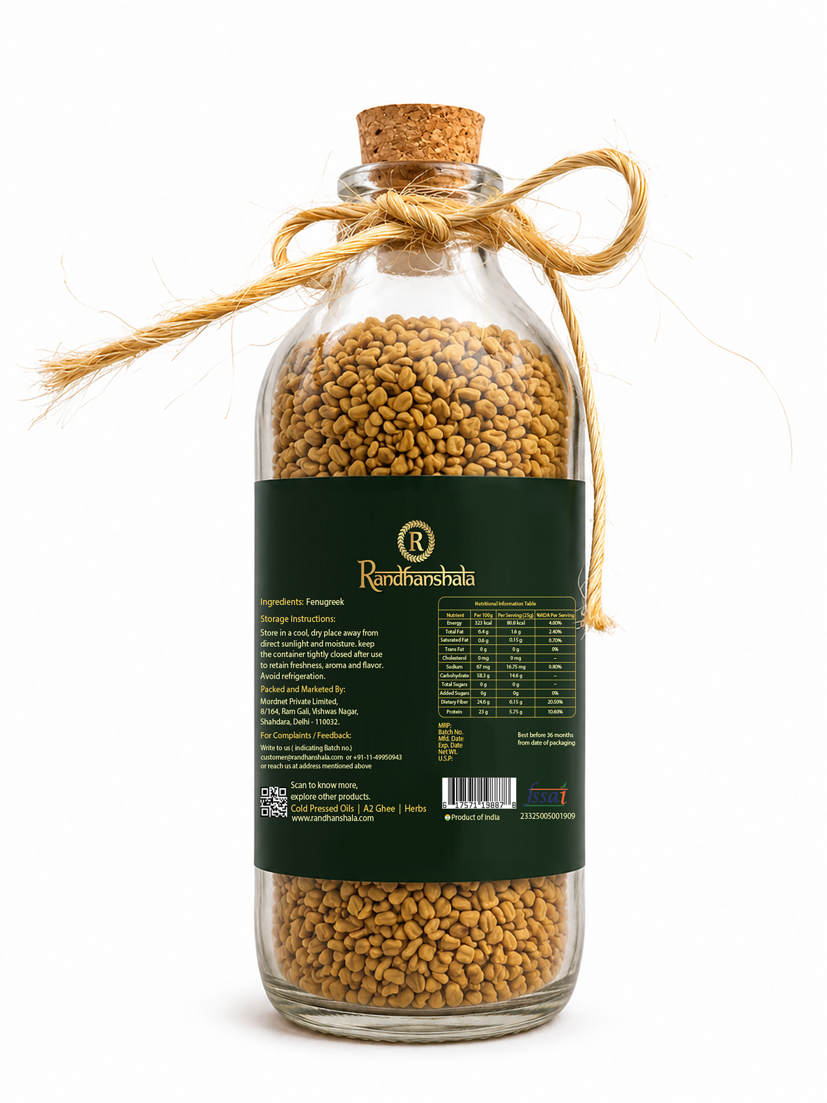 Fenugreek Seeds (Methi Dana) – 100g | Premium Natural Spice Seeds | Bitter Earthy Flavor for Pickles, Curries, Tempering & Ayurvedic Use | 12-Month Shelf Life | No Additives or Preservatives
