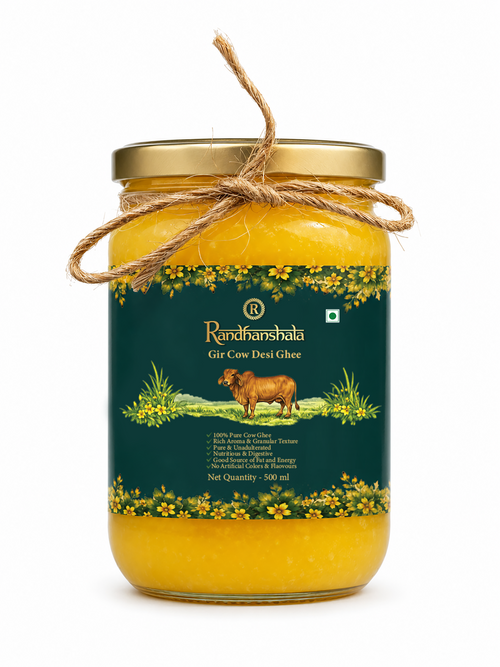 A2 Ghee (Gir Cow) – 500ml | Premium Pure Desi Cow Ghee | Natural A2 Gir Cow Ghee | Rich Aroma & Authentic Taste | 12-Month Shelf Life | No Additives or Preservatives