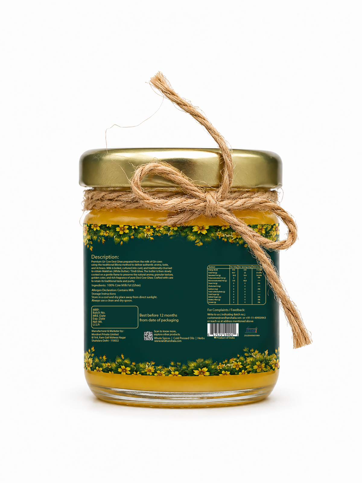 A2 Ghee (Gir Cow) – 50ml | Premium Pure Desi Cow Ghee | Natural A2 Gir Cow Ghee | Rich Aroma & Authentic Taste | 12-Month Shelf Life | No Additives or Preservatives
