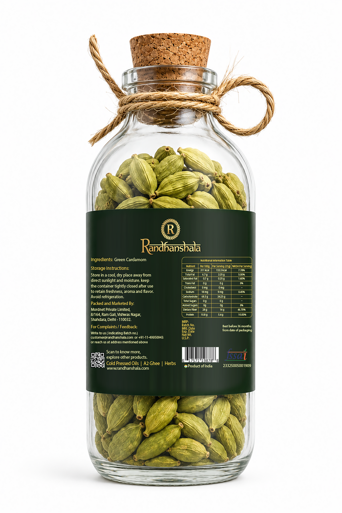 Green Cardamom Whole Raw – 50g | Premium Elaichi Pods | Natural, Aromatic Spice for Tea, Desserts & Cooking | 12-Month Shelf Life