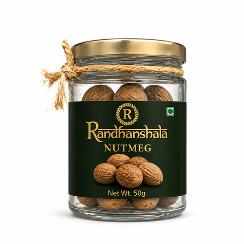 Nutmeg Whole (Jaifal) – 50g | Premium Aromatic Spice | Natural Warm Flavor for Cooking, Baking, Desserts, Tea & Ayurvedic Use | 12-Month Shelf Life | No Additives or Preservatives