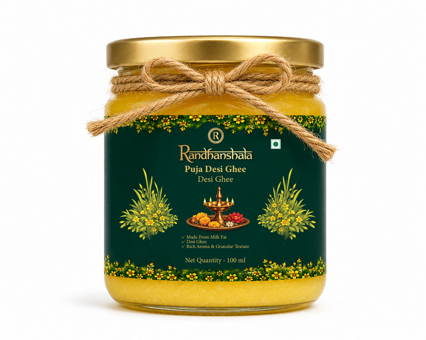 Puja Ghee – 100ml | Pure Desi Cow Ghee for Aarti, Havan, Diya & Worship | Natural Aroma & Traditional Ritual Use | No Additives or Preservatives