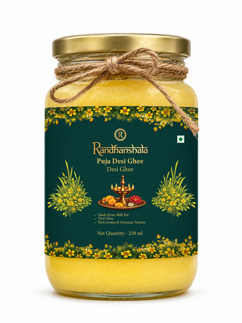 Puja Ghee – 500ml | Pure Desi Cow Ghee for Aarti, Havan, Diya & Worship | Natural Aroma & Traditional Ritual Use | No Additives or Preservatives