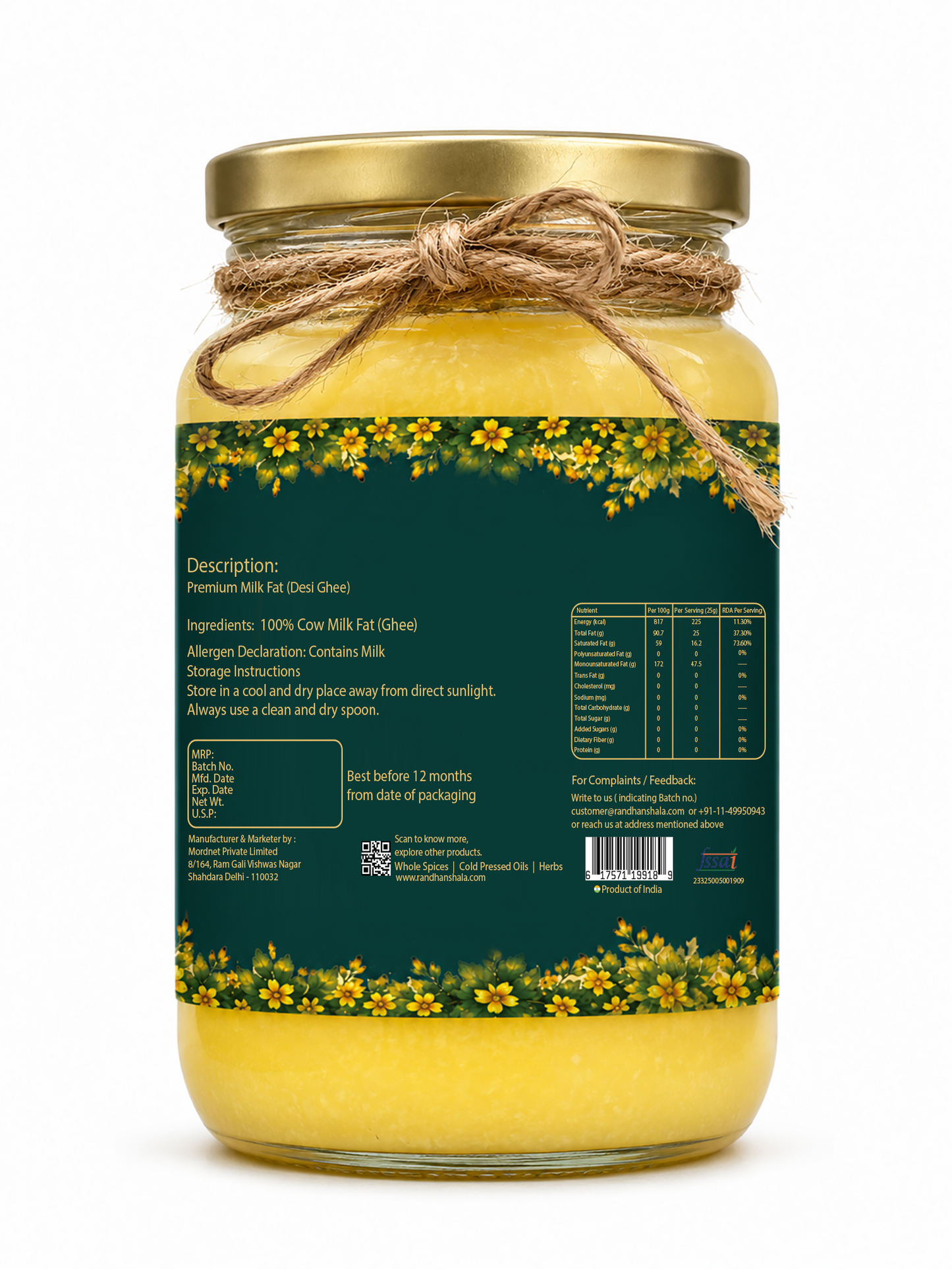 Puja Ghee – 500ml | Pure Desi Cow Ghee for Aarti, Havan, Diya & Worship | Natural Aroma & Traditional Ritual Use | No Additives or Preservatives
