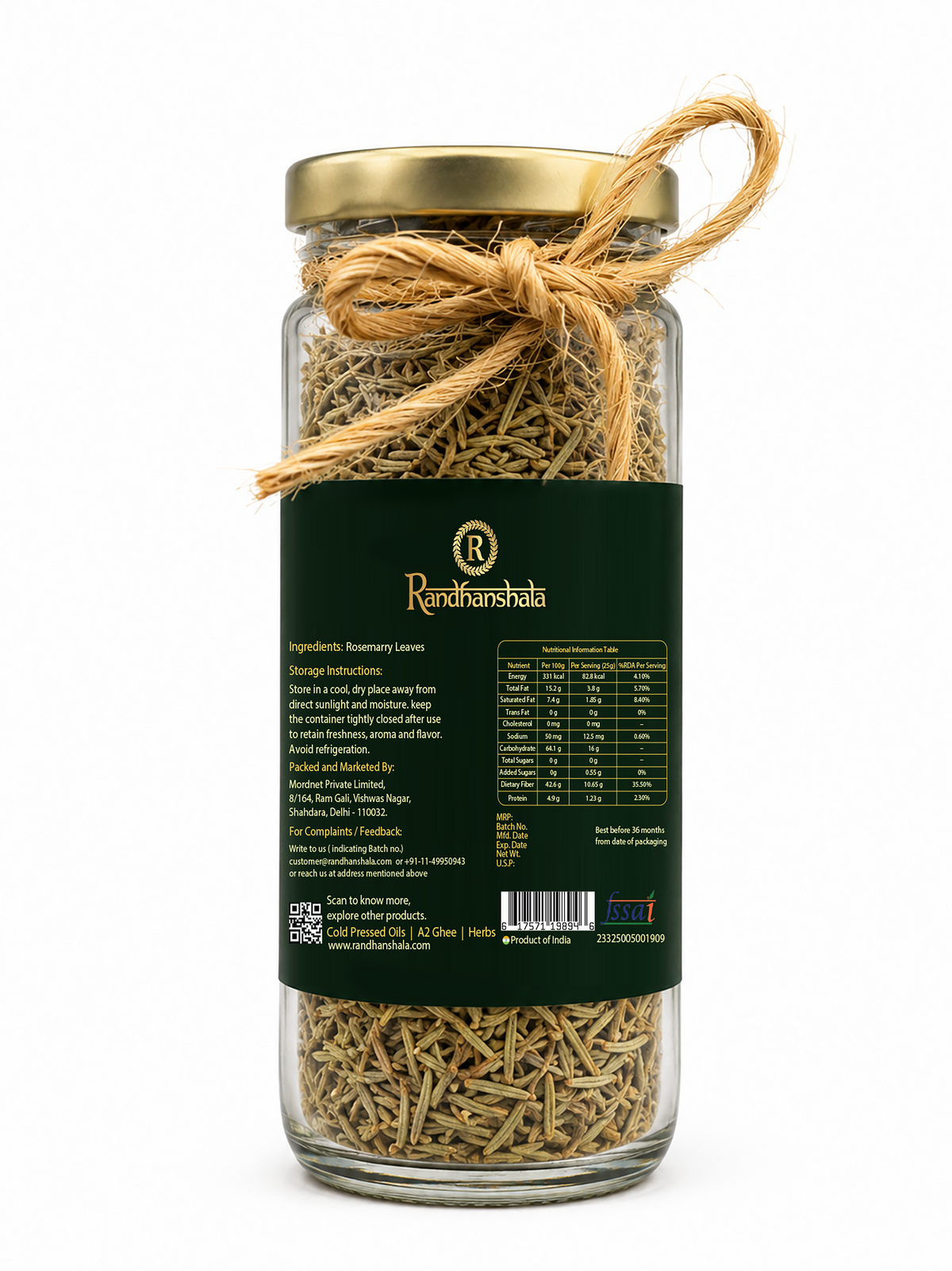 Rosemary Leaves (Dried) – 50g | Premium Aromatic Herb | Natural Flavor Enhancer for Pizza, Pasta, Grilled Foods, Soups & Seasoning | 12-Month Shelf Life | No Additives or Preservatives