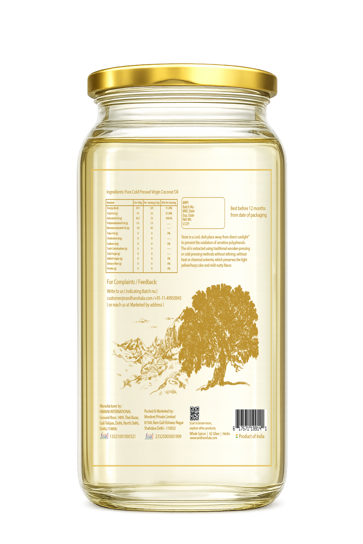 Virgin Coconut Oil – 200ml | Cold Pressed Extra Virgin Coconut Oil | 100% Pure Edible & Multi-Purpose Oil for Cooking, Skin & Hair Care | No Chemicals or Preservatives