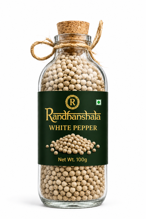 White Pepper Whole Raw – 50g | Safed Mirch Premium Whole Peppercorns | Natural Mild Heat Spice for Soups, Sauces, Continental & Indian Cooking | 12-Month Shelf Life | No Additives or Preservatives